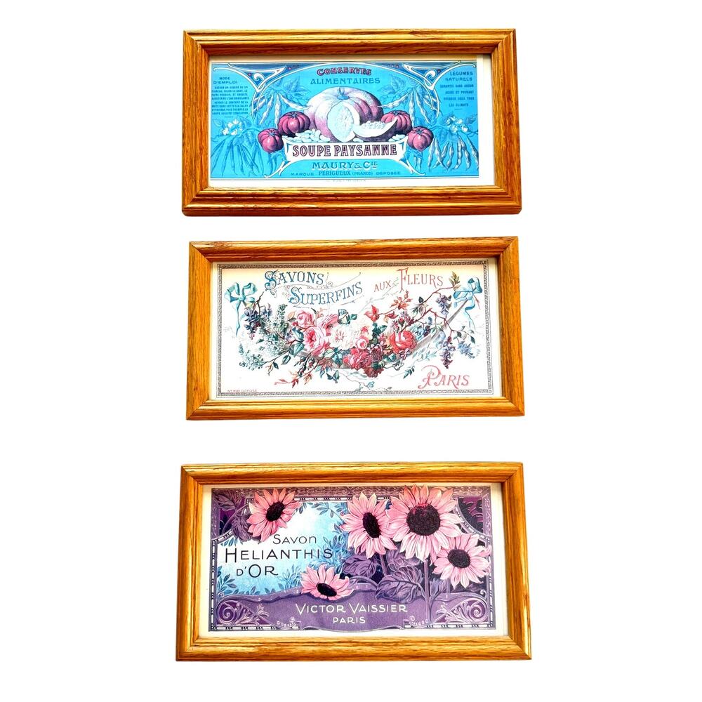 Set of 3 Vintage French Advertising Marketing Prints Framed Provence